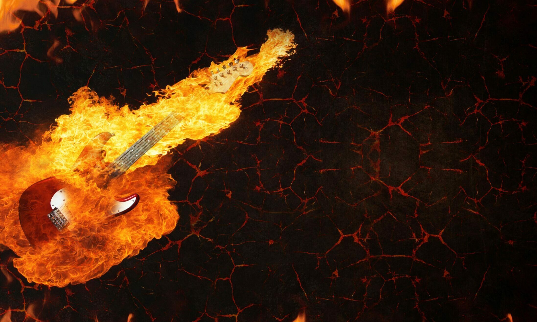 guitar, fire, lava